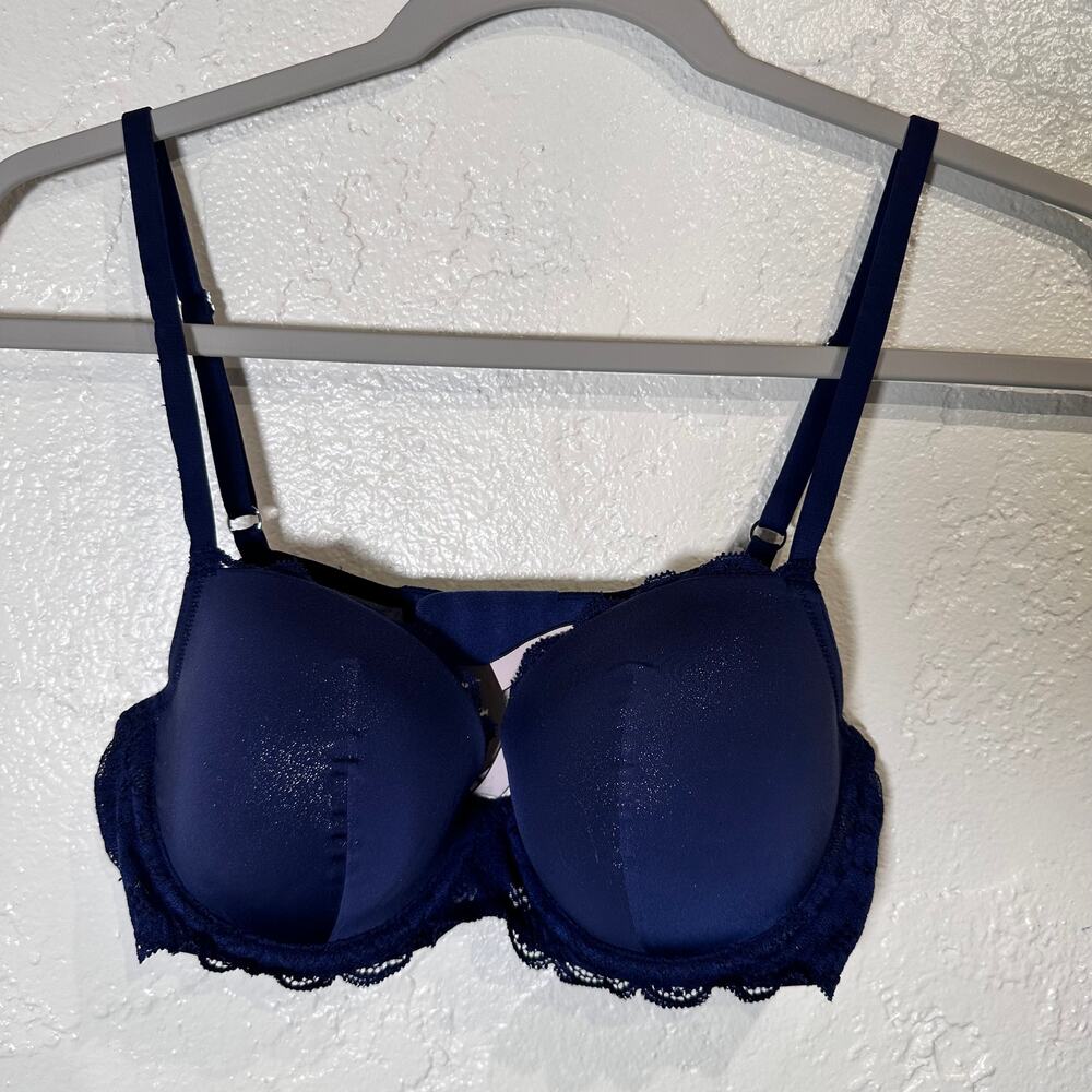 Victoria's Secret Size 34C Dream Angels lined demi Lace Navy Push Up Bra